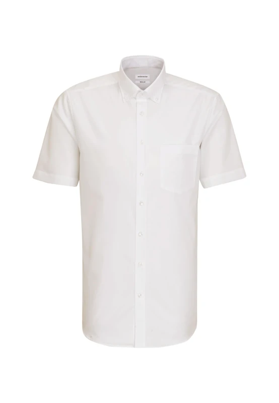 Seidensticker Men's Business Shirt - Regular fit - Non-Iron - Button-Down Collar - Short Sleeves - 100% Cotton White