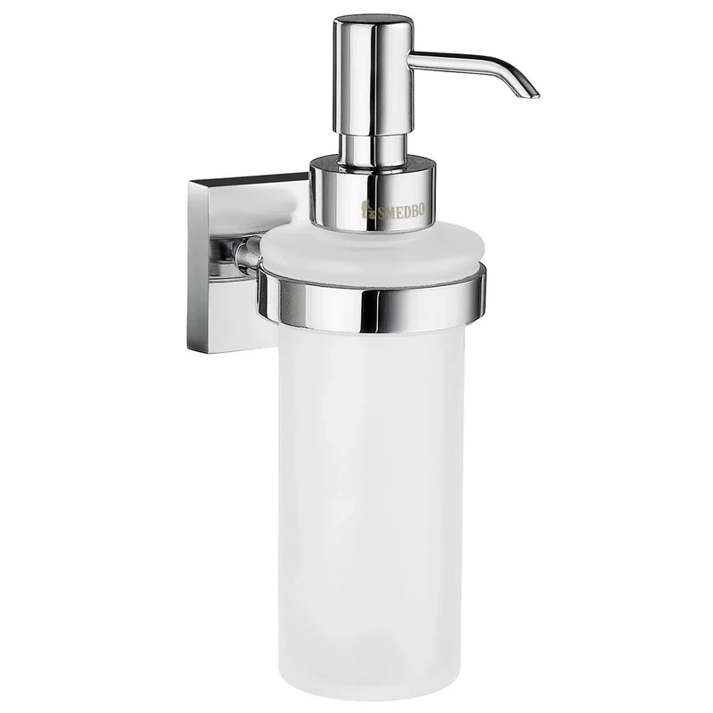 Smedbo House Holder with Soap Dispenser, Frosted Glass, Silver, 6.2 x 9.5 x 23.5 cm
