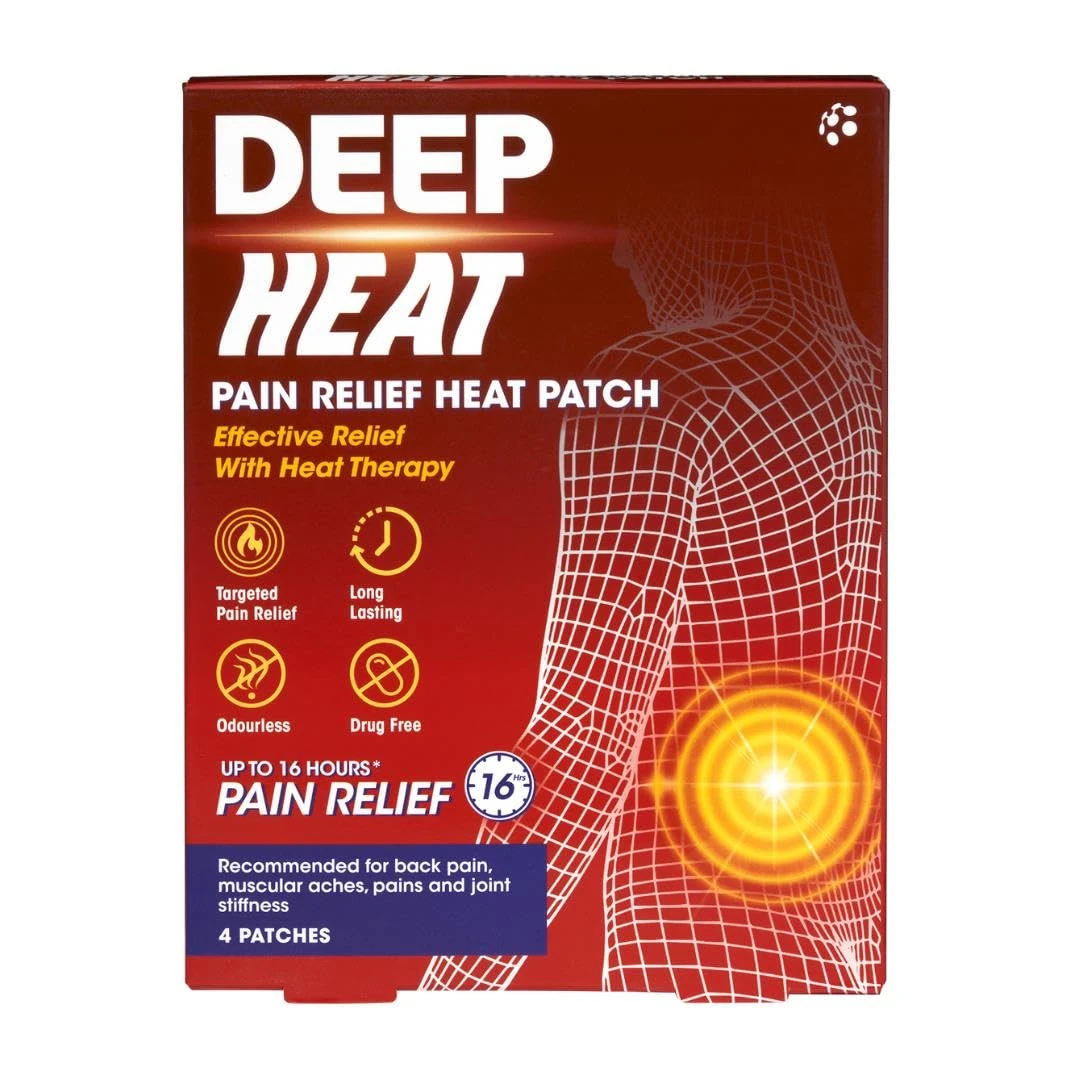Deep Heat Pain Relief Heat Patch, Muscular Aches, Pains, Joint Stiffness (Pack of 4 Patches)
