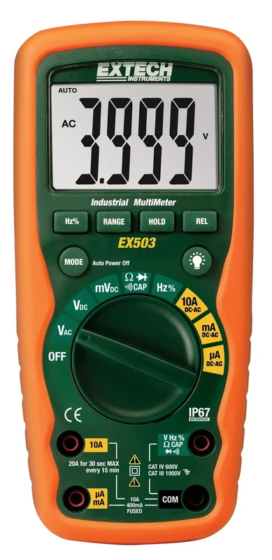Extech EX503 CAT IV-600V Industrial Multi-Meter with Waterproof IP67 Rugged Design for Heavy Duty Use