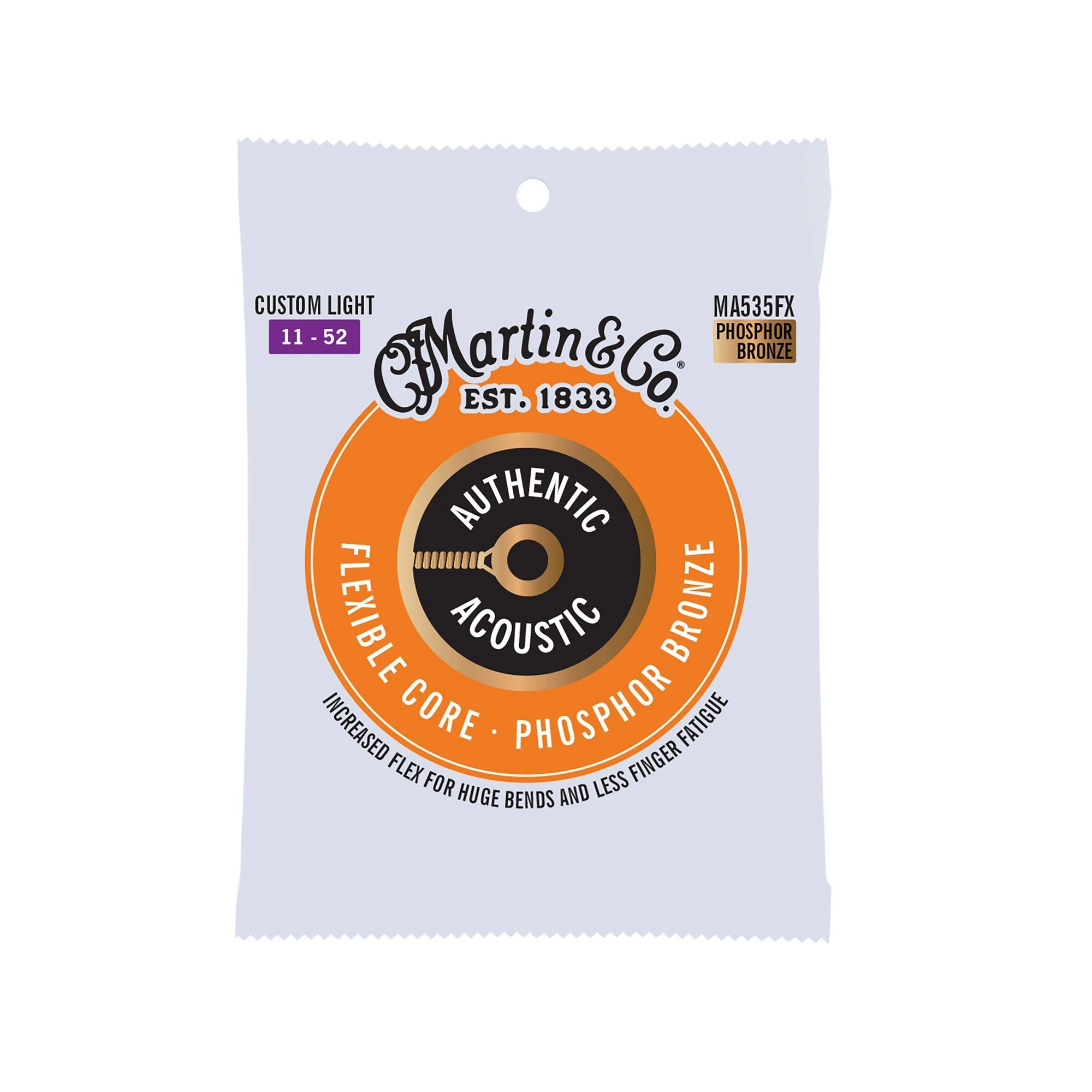 Martin 92/8 authentic Acoustic Flexible Core Strings - Phosphor Bronze Wound (Custom / Light, .011 - .052)