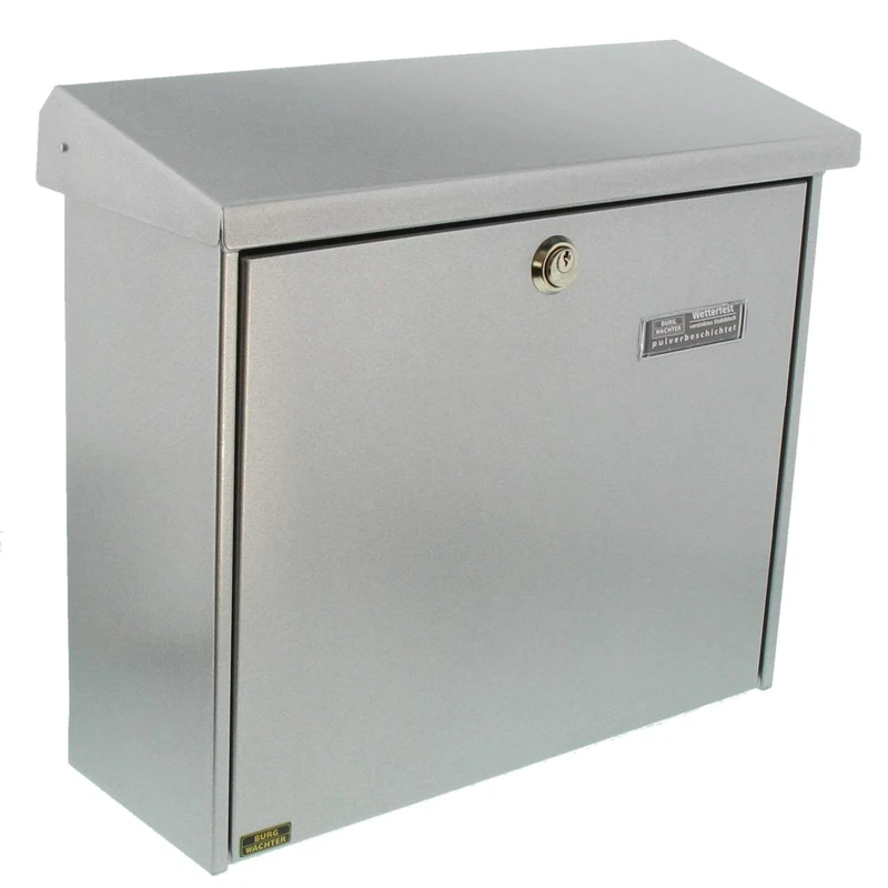 BURG-WÄCHTER Letterbox with Hinged Rain Canopy, A4 Throw-in Format, EU Norm EN 13724, Galvanized Steel, Comfort 913 Si, Silver