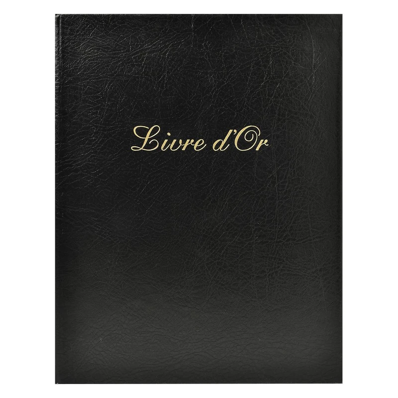 Exacompta - Ref. 4711E - 1 Alpille leather guest book - Vertical format: 27 x 22 cm - Exterior and spine both leather - Gold edge with title - 140 plain ivory laid paper pages - Colour: Black
