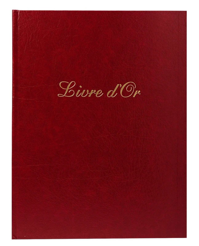 Exacompta - Ref. 4715E -1 Alpille leather guest book - Vertical format: 27 x 22 cm - Exterior and spine both leather - Gold edges with title - 140 plain ivory laid paper pages - Colour: Red