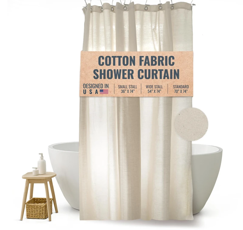 Bean Products Cotton Shower Cubicle Curtain (Natural), 178 x 188 cm, All Natural Materials, Suitable for Bathtub, Bath and Shower Cubicles