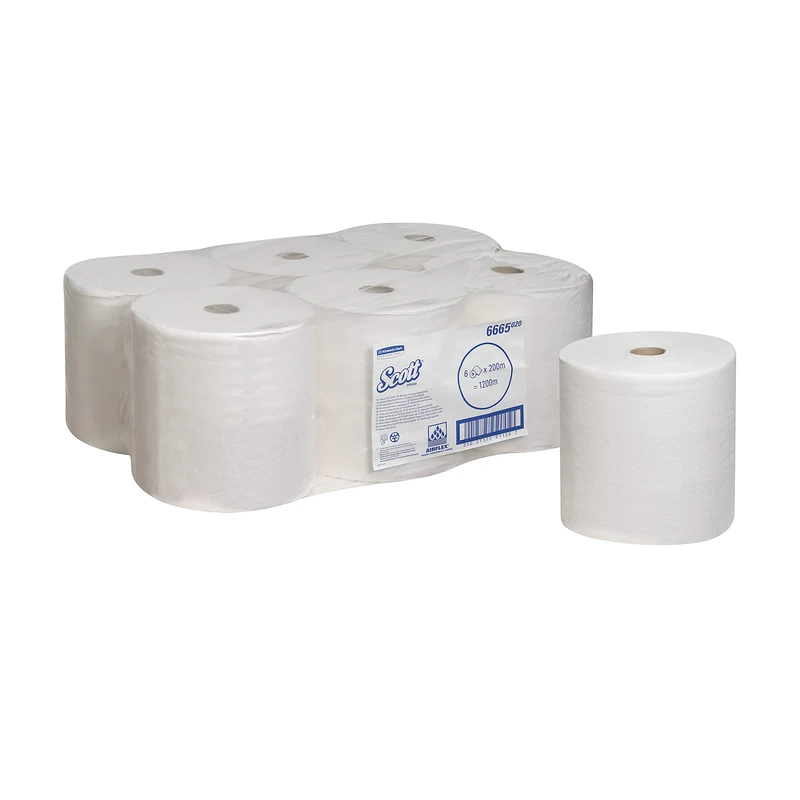 Scott Performance, 6665, Rolled Hand Towels , 1 Ply, White, 6 rolls x 200 m