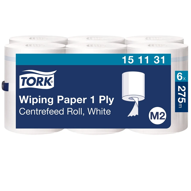 Tork Centrefeed Wiping Paper White M2, Absorbent, 6 Rolls, 151131