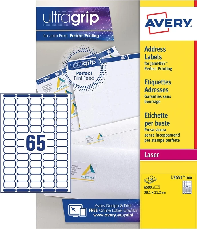 Avery L7651-100 - Mini Laser Labels 38x21mm White L7651-100 (6000Labels)