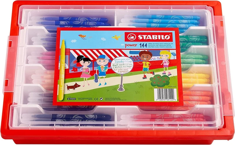STABILO power - Medium Fibre-Tip Pen - Classpack of 144 - with 12 Assorted Colours