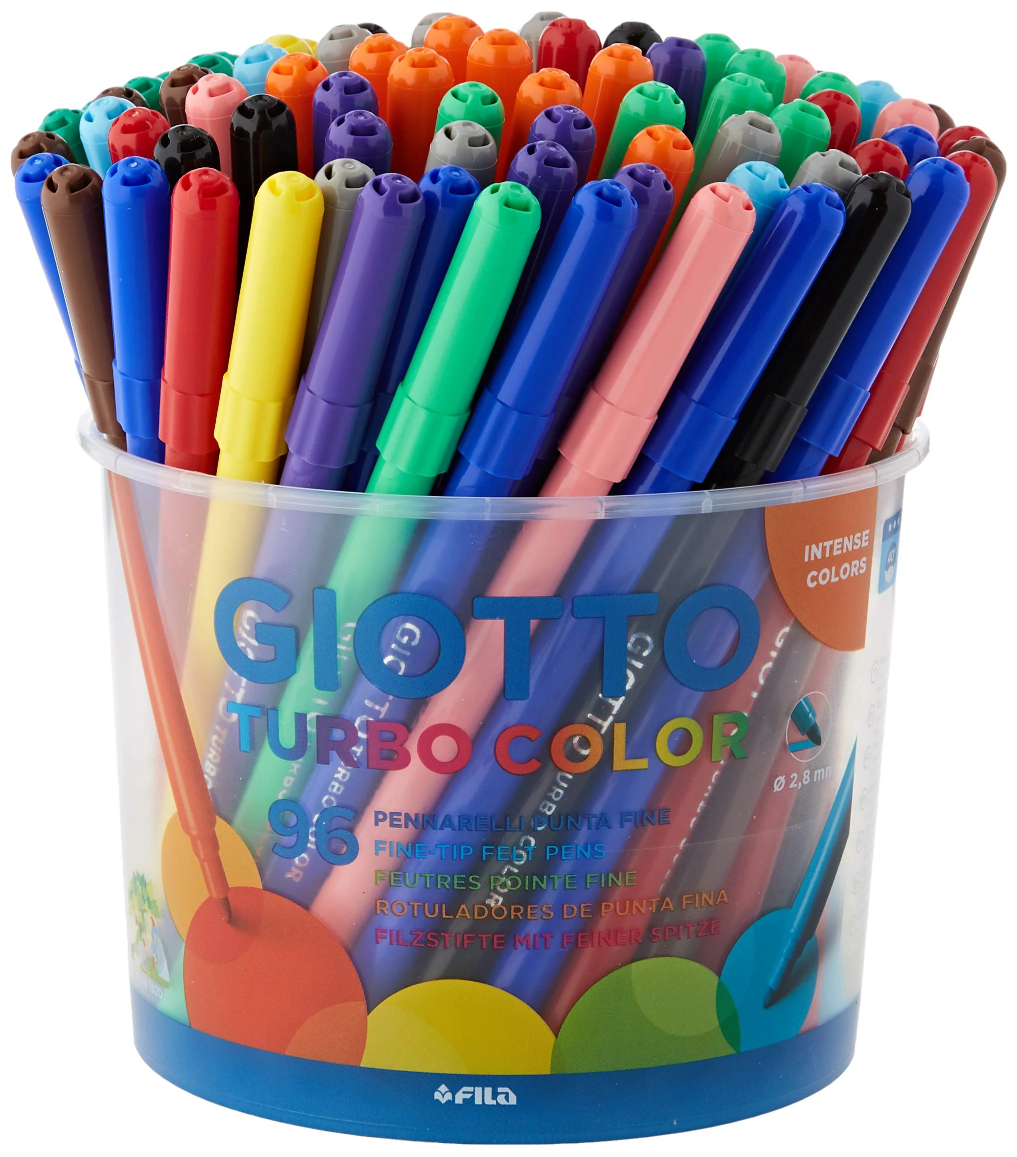 GIOTTO Turbocolor Felt Tip Fibre Pens, Fine Tip Nib 2.8mm, 96 x Assorted Colours, For Children, Parties and Schools