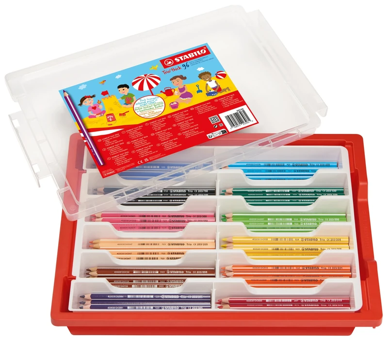 STABILO Trio thick - Triangular Colouring Pencil - Classpack of 96 - with 12 Assorted Colours
