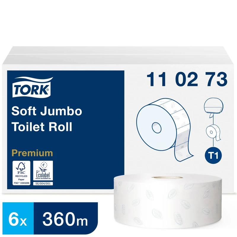Tork Two Ply Jumbo Toilet Paper Roll Compatible with Tork T1 Jumbo Toilet System, 1 x 6 Rolls (6 x 1800 Sheets)