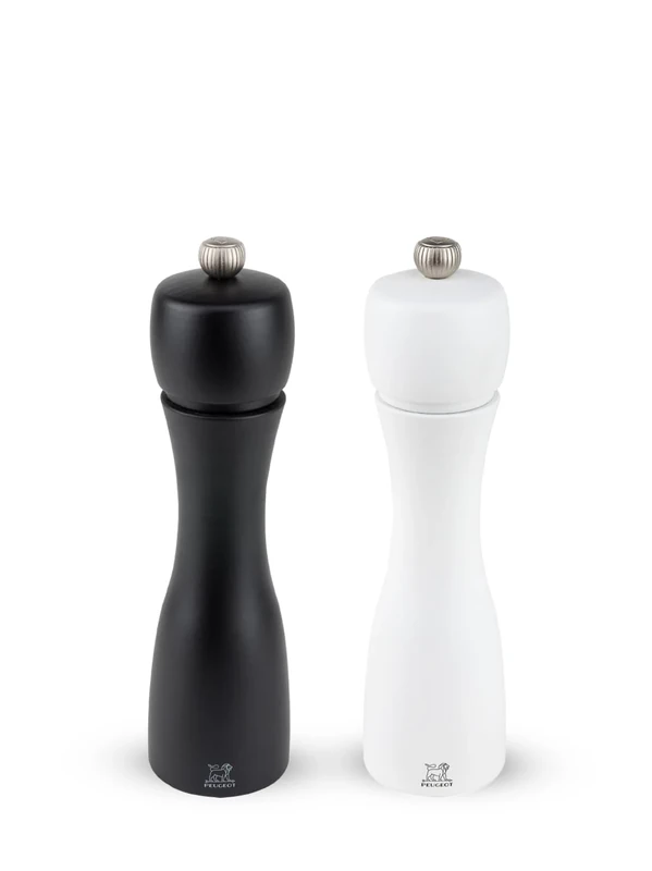 Peugeot - Tahiti 20 cm Salt & Pepper Mill Set - Black Pepper & White Salt Included - Classic Grind System - PEFC Certified Wood - Lifetime Guaranteed Mechanism - Made in France - Black & White