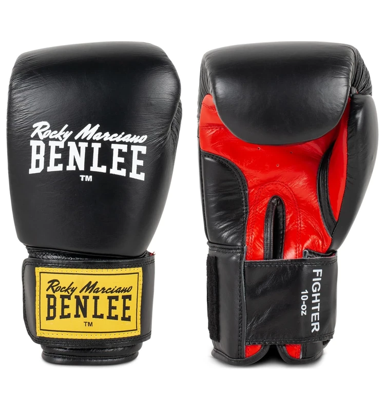 Ben Lee Rocky Marciano Leather boxing gloves Fighter Sparring/bag boxing gloves - Black/Red, 10 oz