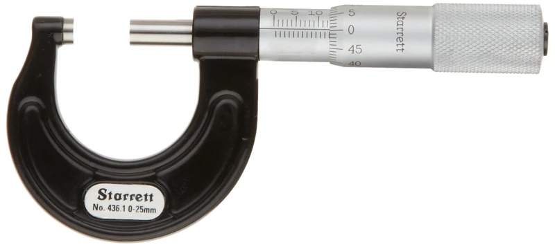 Starrett 436.1MP-25 Outside Micrometre, Plain Thimble, 0-25mm Range, 0.01mm Graduation, +/-0.002mm Accuracy