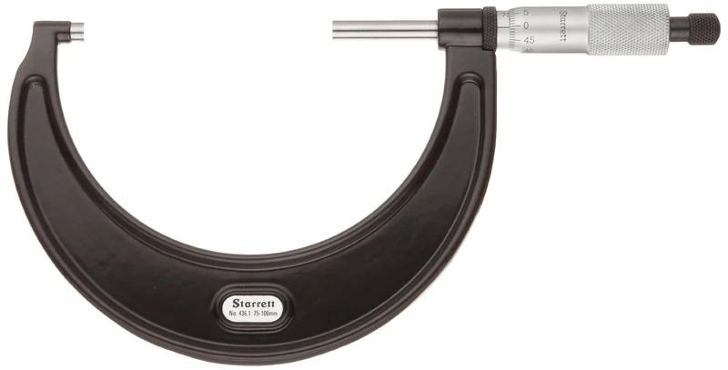 Starrett 436.1MRL-150 Outside Micrometre, Ratchet Stop, Lock Nut, 125-150mm Range, 0.01mm Graduation, +/-0.004mm Accuracy