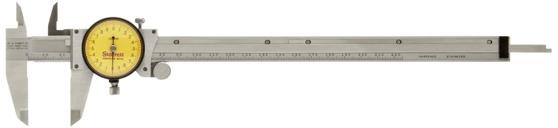 Starrett 120MZ-225 Dial Calliper, Stainless Steel, Yellow Face, 0-225 mm Range, +/-0.03 mm Accuracy, 0.02 mm Resolution