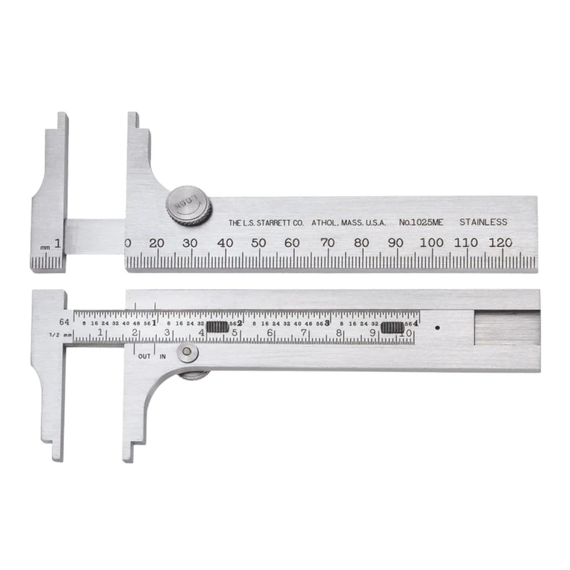 Starrett 1025ME-130 Vernier Calliper, Stainless Steel, Nib Style Jaw, Inch/Metric, 0-5" Range, 0.015625" Resolution
