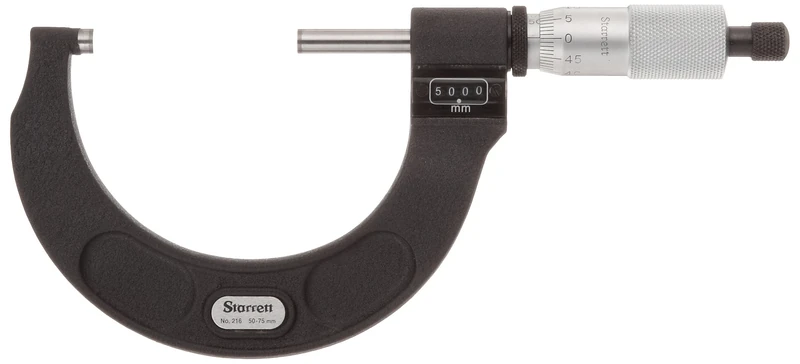 Starrett 216MXRL-150 Digital Micrometer, Ratchet Stop, Lock Nut, Carbide Faces, 125-150 mm Range, 0.01 mm Graduation, +/-0.004 mm Accuracy