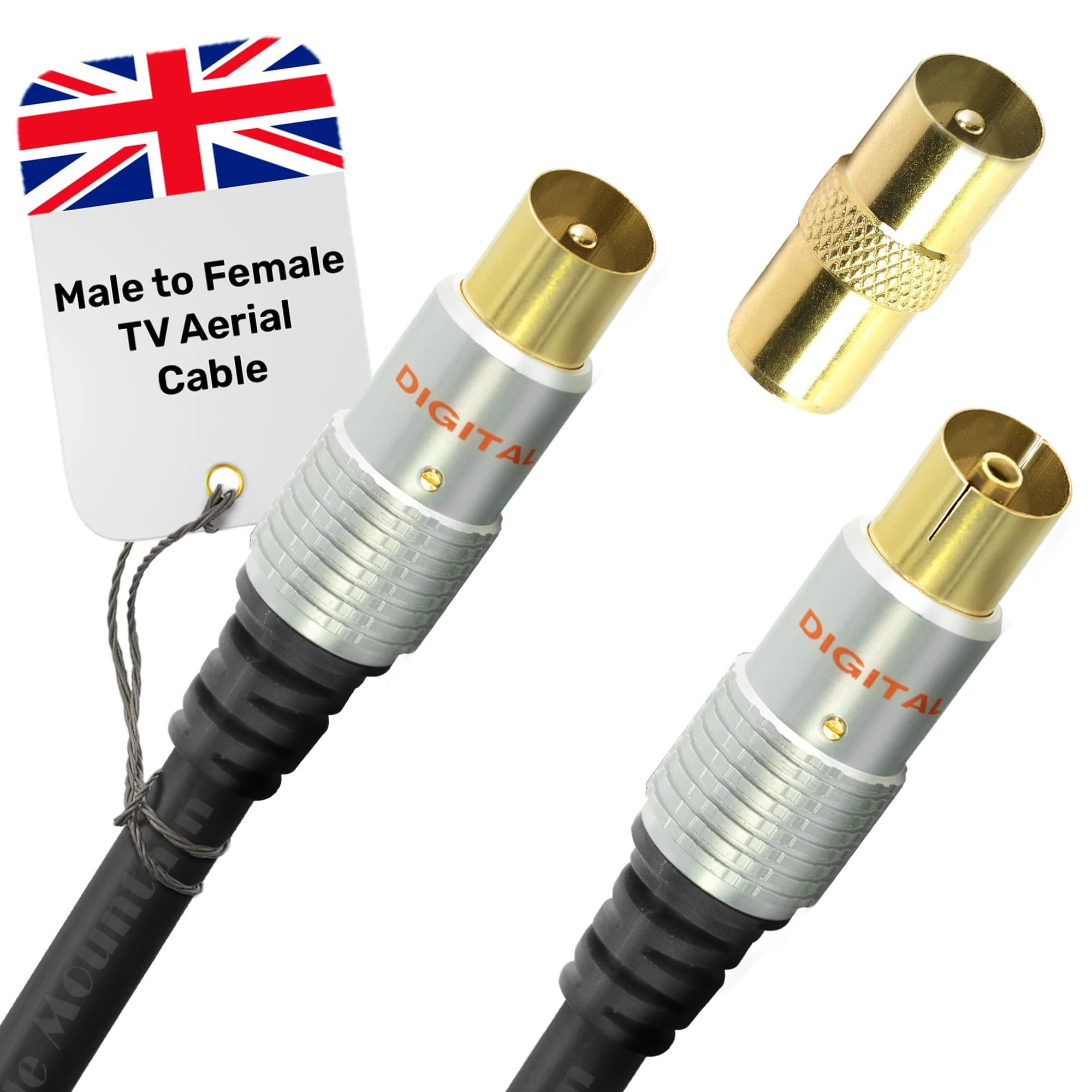 Male to Female TV Aerial Cable 2m – Tv Aerial Extension Cable with Gold Plated Plugs| Plug-to-Plug Shielded Connectors | Antenna Cable for Digital and Analogue Signal Transmission