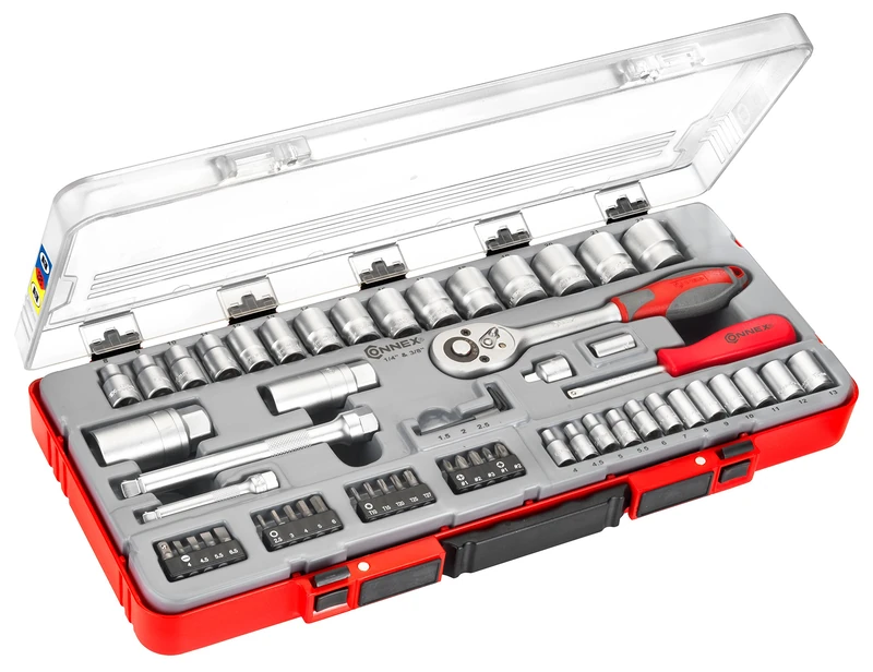 Socket Wrenches Set 1/4 and 3/8" 58-Piece in Plastic case