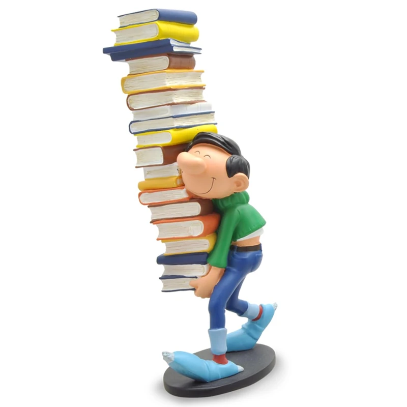 Plastoy Gaston Lagaffe Figurine Gaston with a Stack of Books - Resin - 25 cm - Image 1
