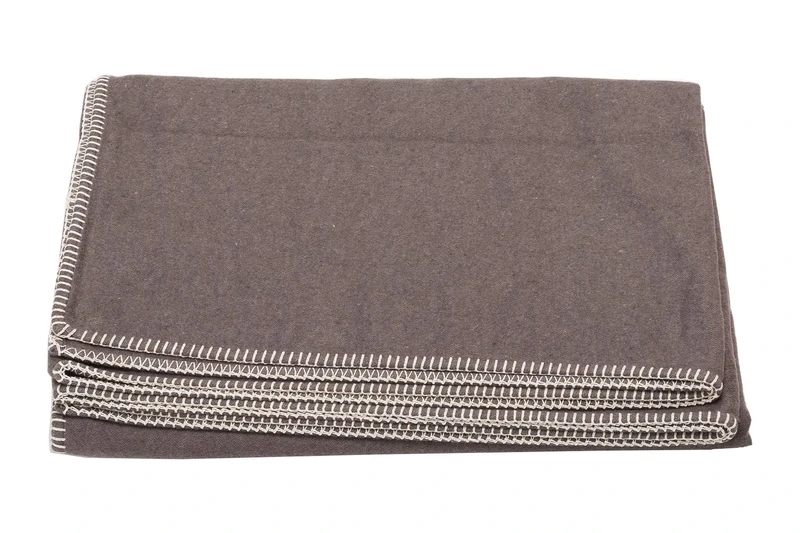 David Fussenegger Sylt Cotton Blanket, Plain Colour with Decorative Stitching, Fango, 140 cm x 200 cm