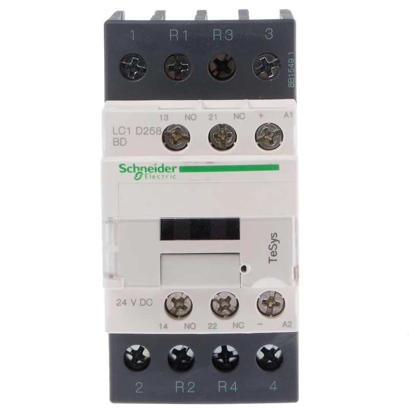 Schneider Electric TeSys Deca contactor,4P(2NO+2NC),AC-1,=440V 40A,24V DC coil,LC1D258BD