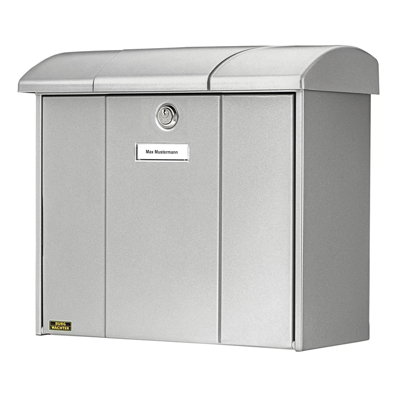 BURG-WÄCHTER Letterbox with Hinged Rain Canopy, A4 Throw-in Format, EU Norm EN 13724, Galvanized Steel, Olymp 916 Si, Silver