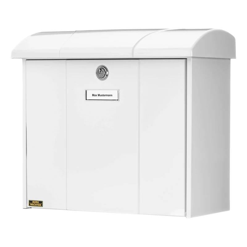 BURG-WÄCHTER Letterbox with Hinged Rain Canopy, A4 Throw-in Format, EU Norm EN 13724, Galvanized Steel, Olymp 916 W, White