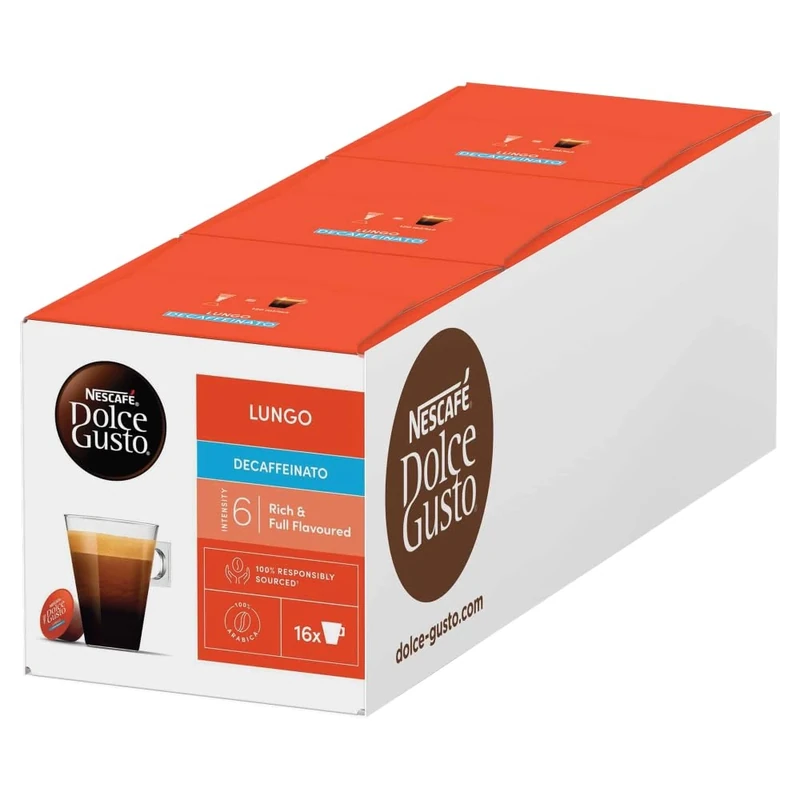 NESCAFÉ Dolce Gusto Lungo Decaf Coffee Pods - total of 48 Decaffinated Coffee Capsules - (3 Packs) 16 Pods