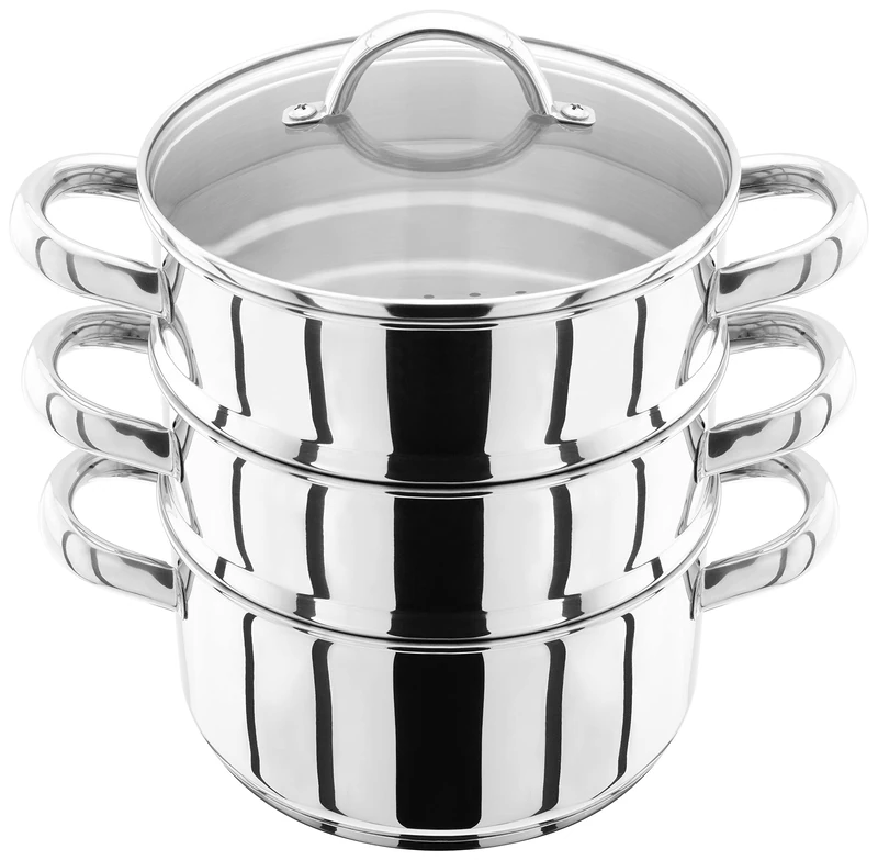 Judge Stainless Steel 3 Tier Steamer Set with 18cm 1L Casserole, 2 Steamers and Lid, Induction Ready, Gift Boxed - 25 Year Guarantee