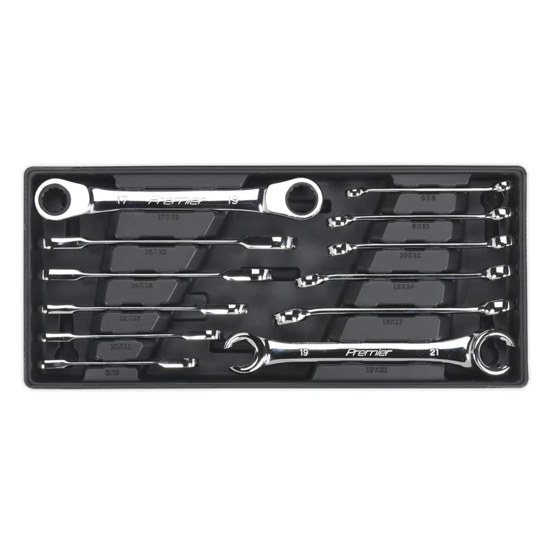 Sealey Tbt13 Tool Tray with Flare Nut and Ratchet Ring Spanner Set 12Pc