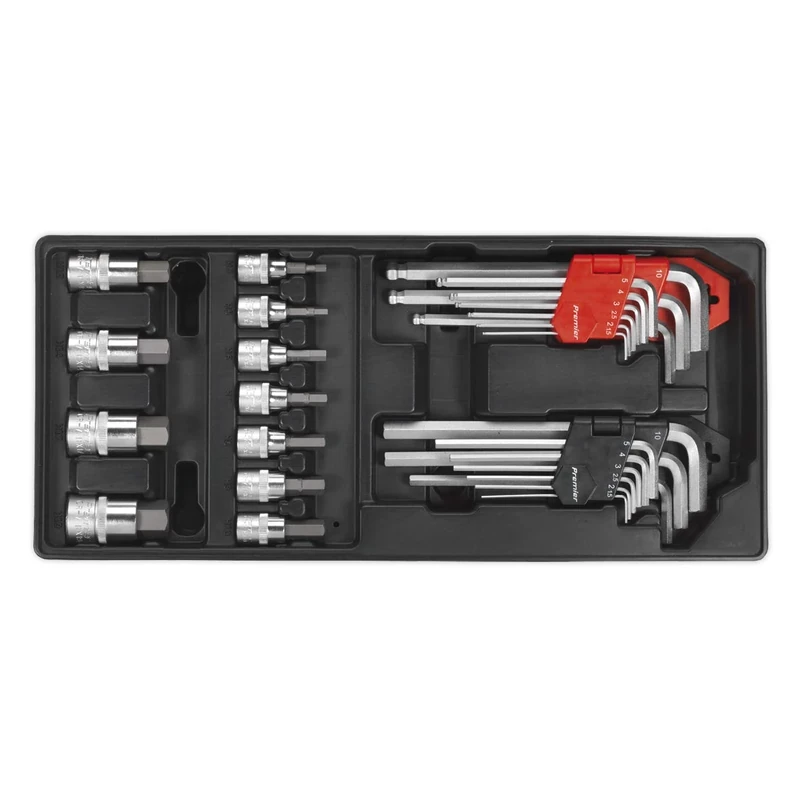 Sealey Tbt07 Tool Tray with Hex/Ball-End Hex Keys and Socket Bit Set 29Pc