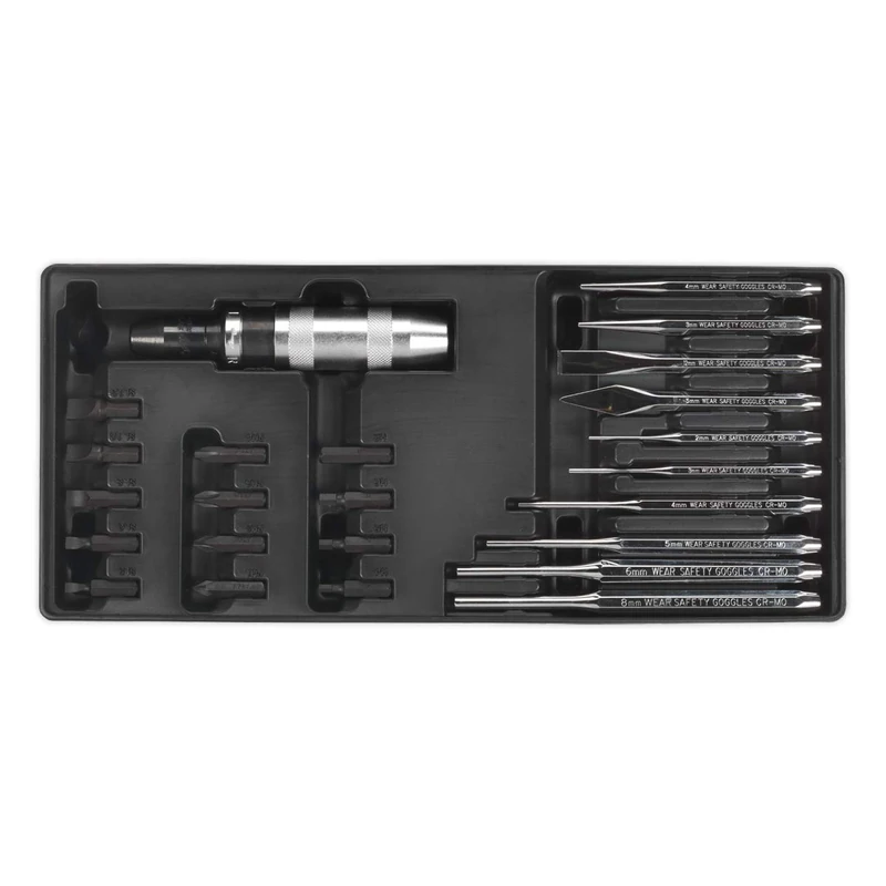 Sealey TBT18 Impact Driver and Punch Set with Tool Tray, Silver, Set of 25 Piece