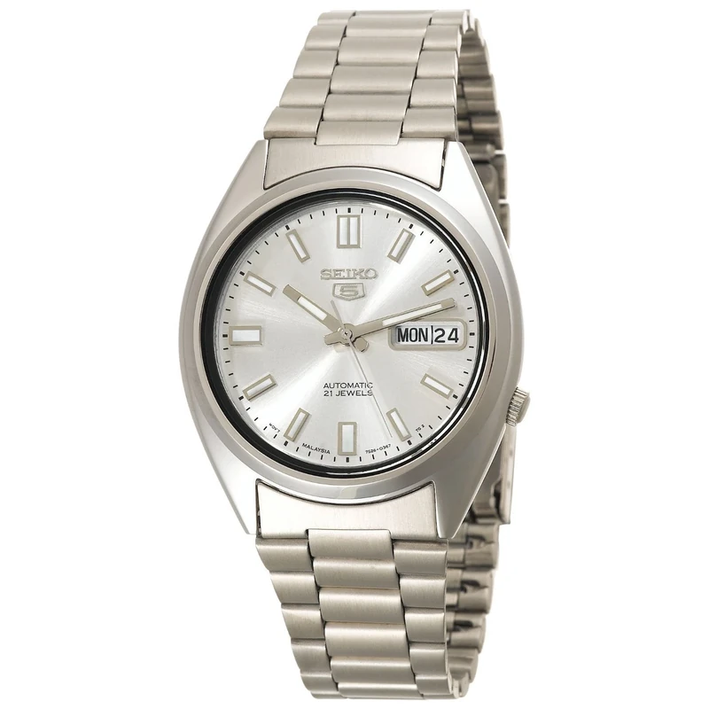SEIKO Men's SNXS73 5 Automatic White Dial Stainless-Steel Bracelet Watch, Silver - SNXS73, Automatic Watch