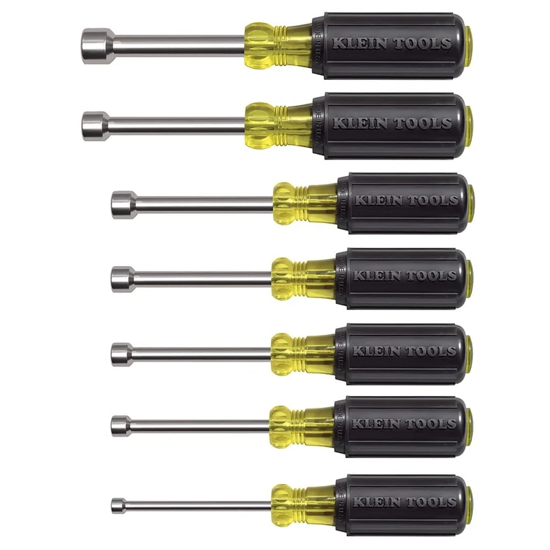 Nut Driver Set, Magnetic 7.6 cm Full Hollow Shaft, Sizes 3/16 to 1/2-Inch, 7 Piece Klein Tools 631M