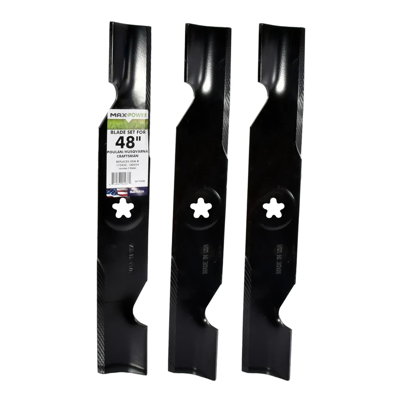 MAXPOWER 561735B 3 Blade Set for Many 48 in. Cut Craftsman, Husqvarna, Poulan Mowers Replaces OEM #'s 173920, 180054, PP24005, Black
