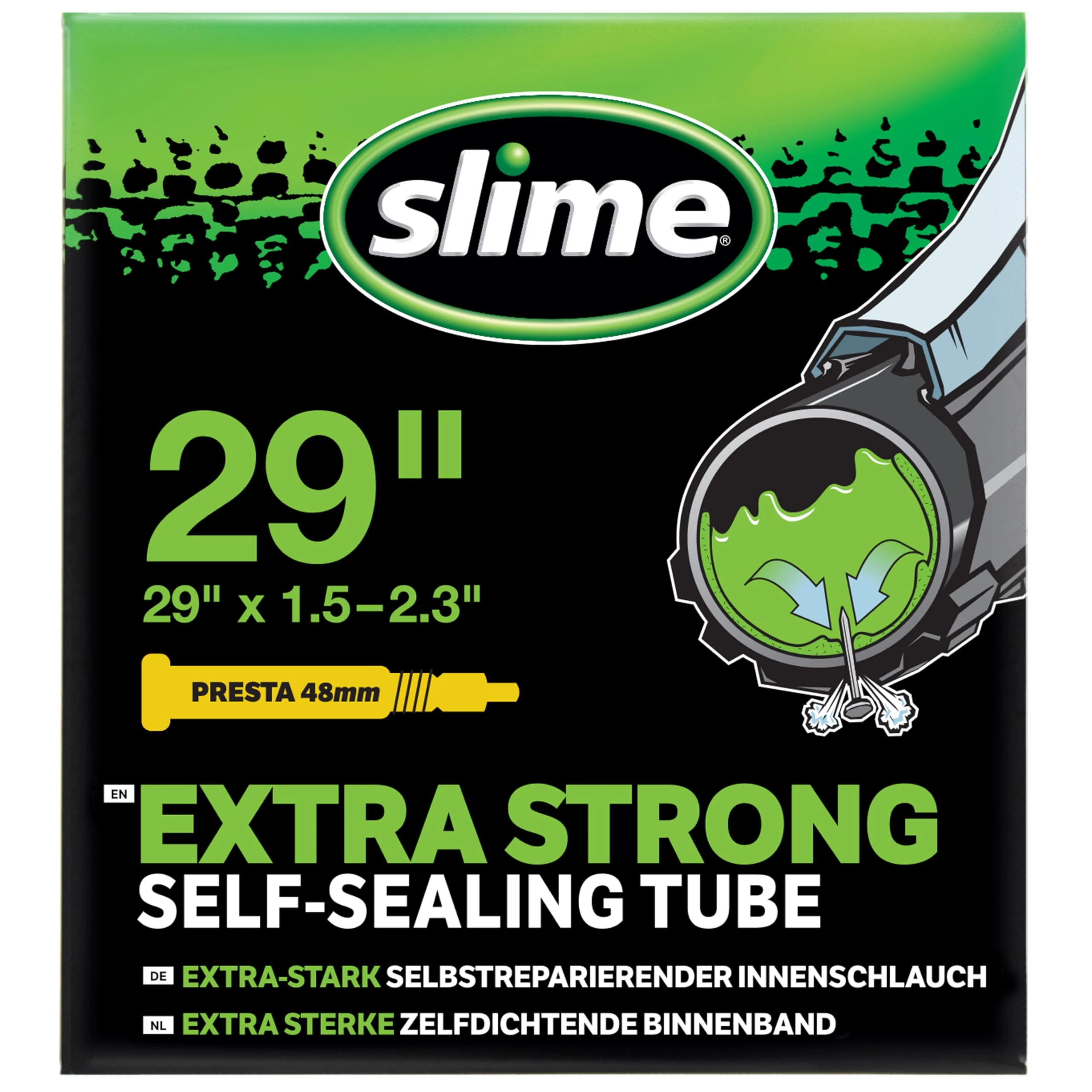 Slime 30073 Bike Inner Tube with Slime Puncture Sealant, Self Sealing, Prevent and Repair, Presta Valve, 29" x 1.5-2.3"