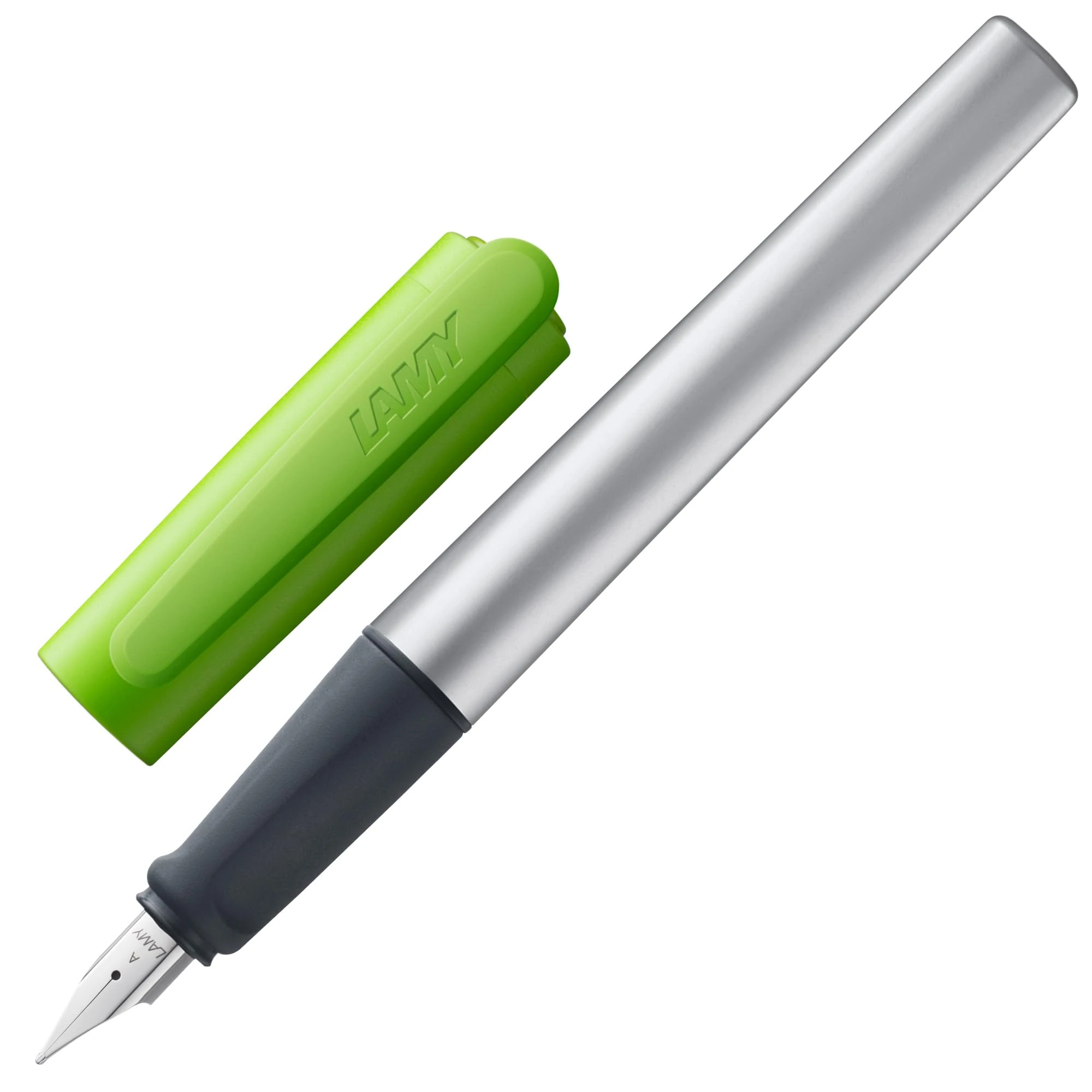 LAMY nexx lime – Fountain Pen with slip-proof grip & polished steel nib in size M - triangular aluminum body - including LAMY T 10 blue cartridge - Right-Handed