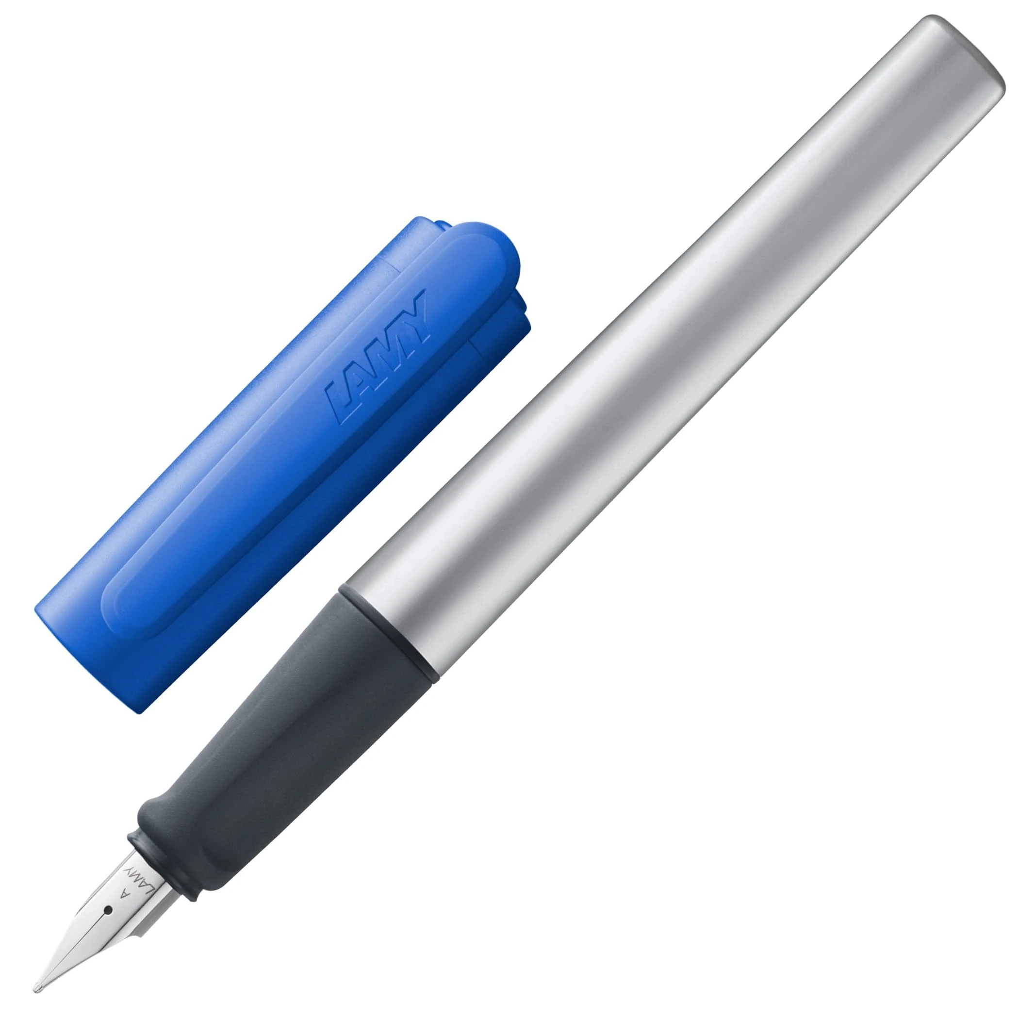 LAMY nexx blue – Fountain Pen with slip-proof grip & polished steel nib in size M - triangular aluminum body - including LAMY T 10 blue cartridge - Right-Handed