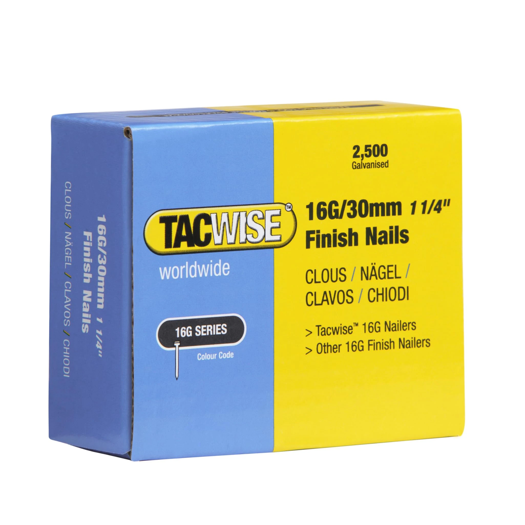 Tacwise 0293 Type 16G / 30 mm Galvanised Finish Nails, Pack of 2500