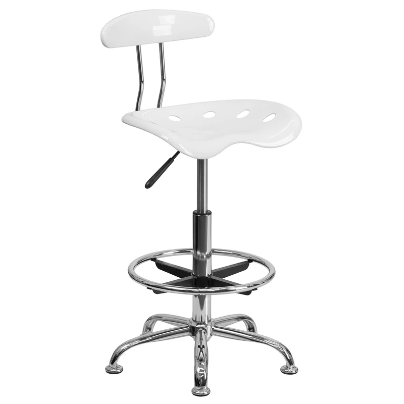 Flash Furniture Vibrant White and Chrome Drafting Stool with Tractor Seat