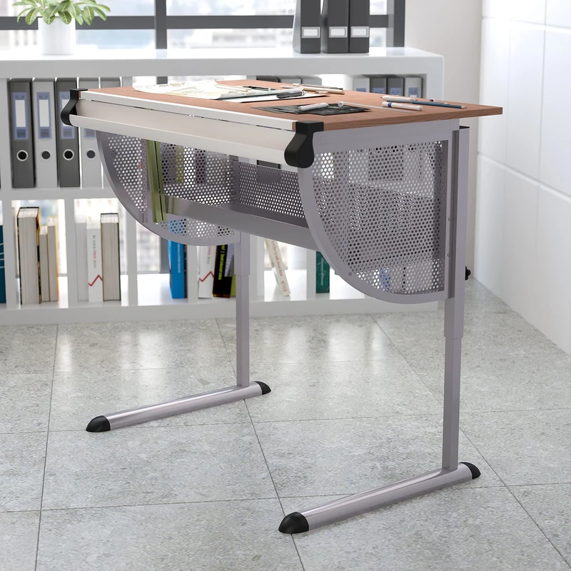 Flash Furniture Berkley Adjustable Drawing and Drafting Table with Pewter Frame