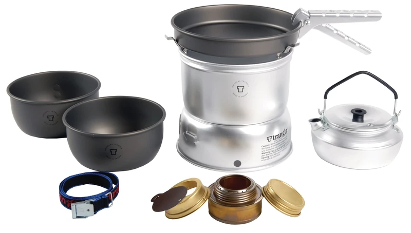 Trangia 27-8 Hard Anodised Cookset with Kettle and Spirit Burner, Complete Camping Cookware and Stove Set for Hiking, Backpacking, Fishing