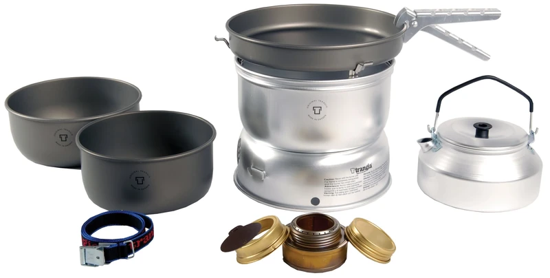 Trangia 25-8 Hard Anodised Cookset with Kettle and Spirit Burner, Complete Camping Cookware and Stove Set for Hiking, Backpacking, Fishing