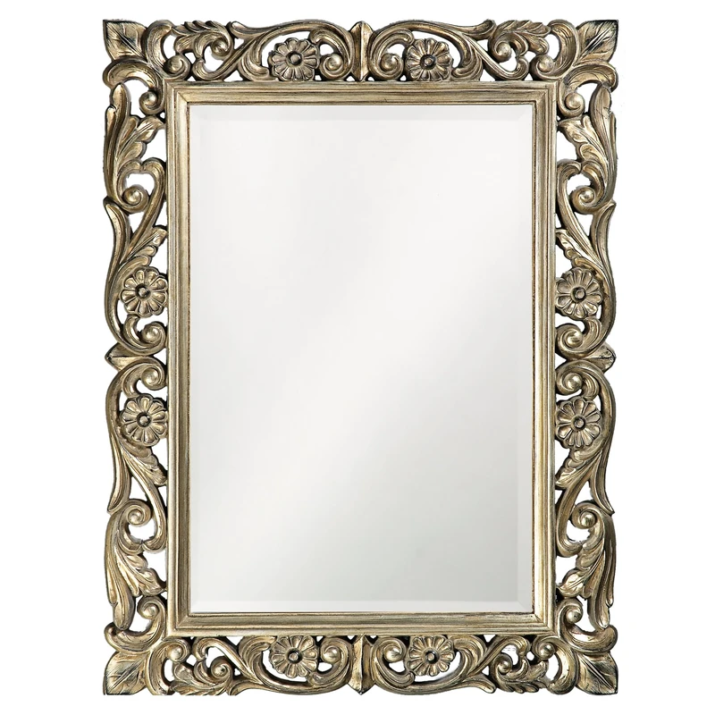 Howard Elliott Chateau Rectangular Hanging Wall Mirror, Scroll Work Frame, Home Decoration Framed Mirrors for Bedroom, Bathroom, Entryway, or Any Room, French Pewter, 31.5 x 42 Inch