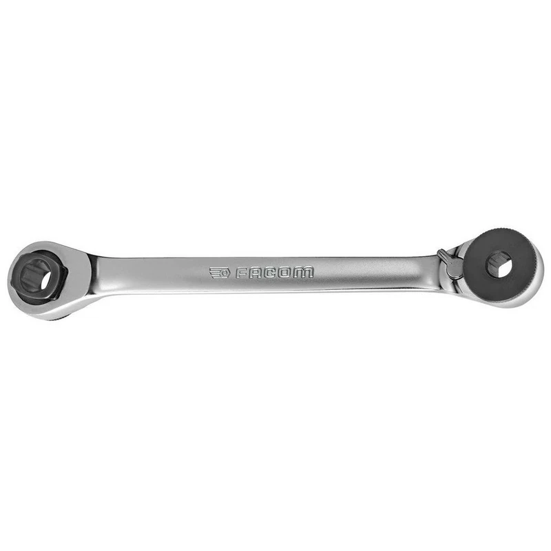 FACOM - 1/4 Inch/5/16 Inch Bit Support Ratchet Wrench - 65.PE - Suitable for Aeronautical Fasteners - Clip Support - 5° Angle of Return - 15° Angled and Knurled Head - Satin Chrome