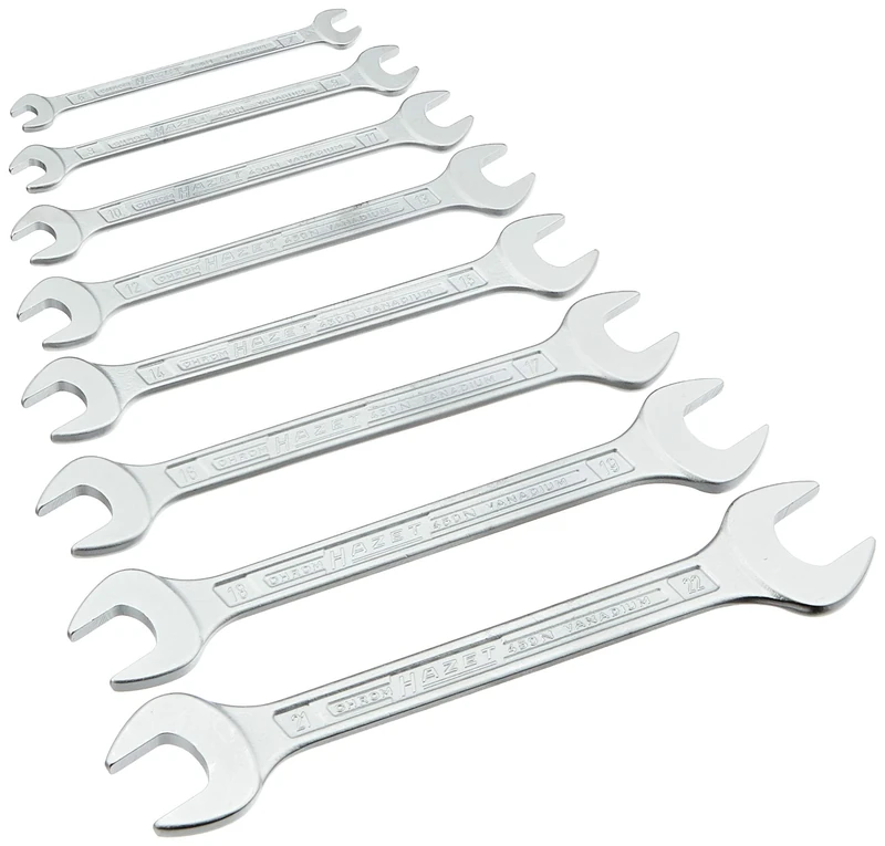 HAZET 450N/8RS Hexagon Profile Double Open-End Wrench Set - Chrome-Plated