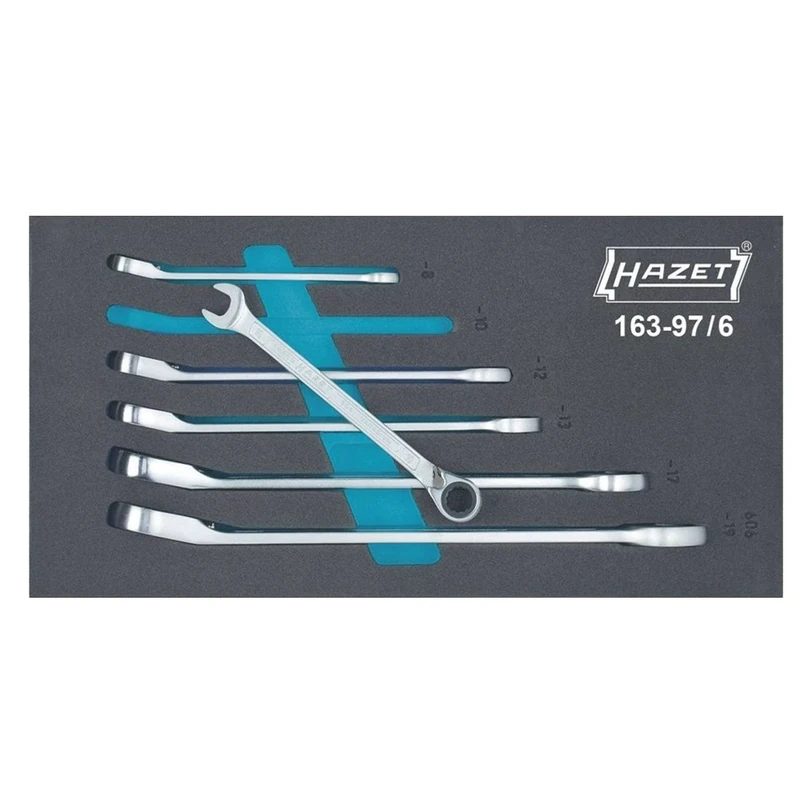 HAZET 163-97/6 12-Point Profile Ratcheting Combination Wrench Set - Multi-Colour